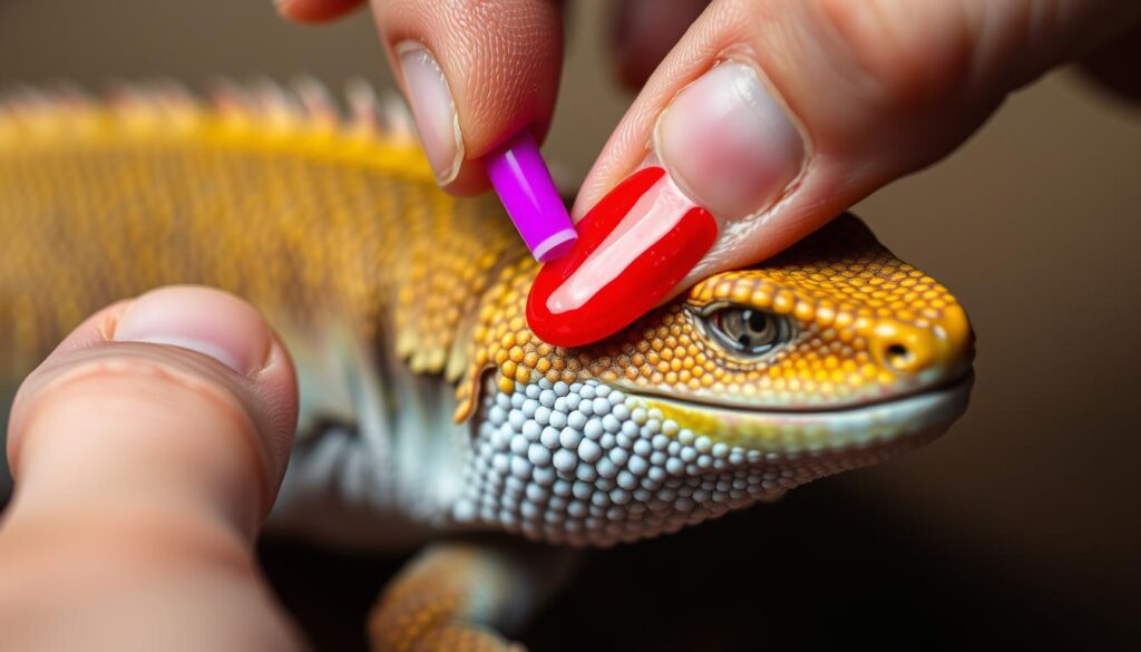 applying nail polish on reptiles